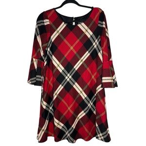 J H Women’s Red and Black Plaid Dress - Size Petite Large